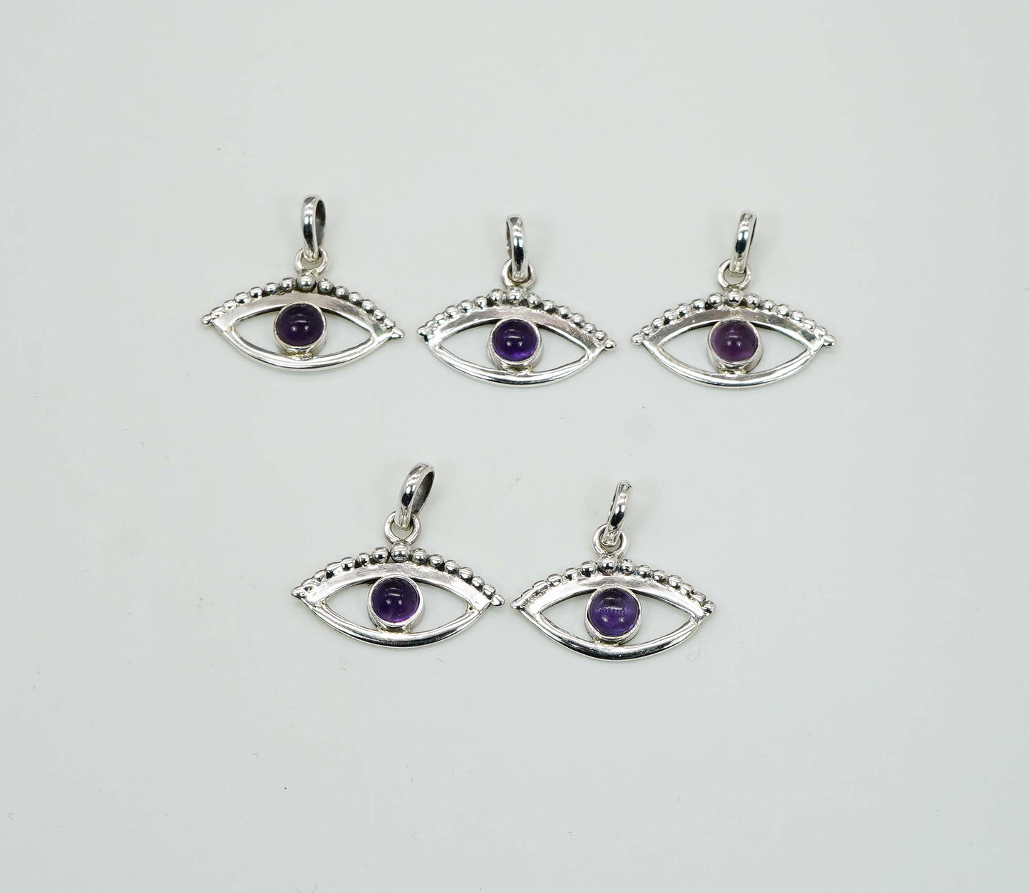 Wholesale 925 5PC Solid Sterling Silver Purple Amethyst Eye Style Pendant Lot