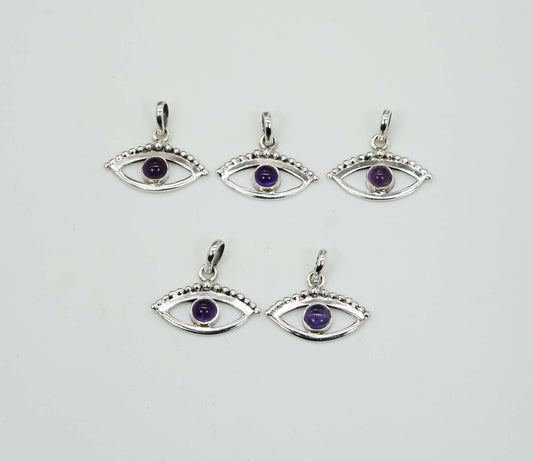 Wholesale 925 5PC Solid Sterling Silver Purple Amethyst Eye Style Pendant Lot