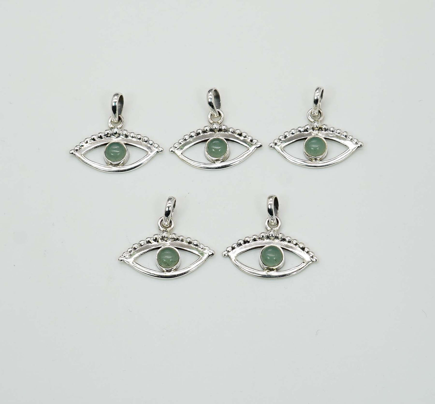Wholesale 925 5PC Solid Sterling Silver Aqua Chalcedony Eye Style Pendant Lot