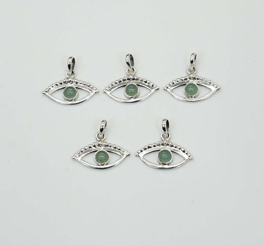 Wholesale 925 5PC Solid Sterling Silver Aqua Chalcedony Eye Style Pendant Lot