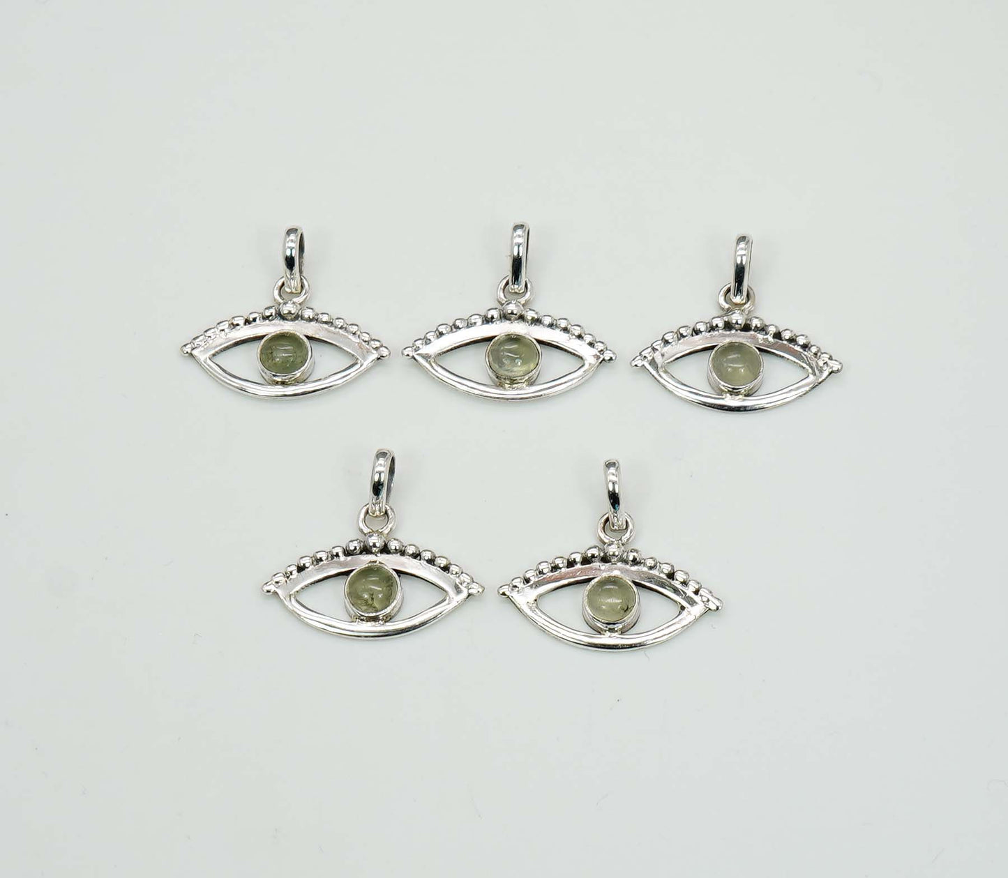 Wholesale 925 5PC Solid Sterling Silver Green Prehnite Eye Style Pendant Lot