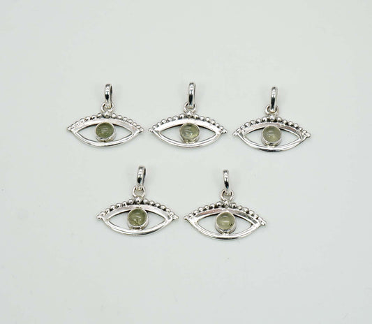 Wholesale 925 5PC Solid Sterling Silver Green Prehnite Eye Style Pendant Lot