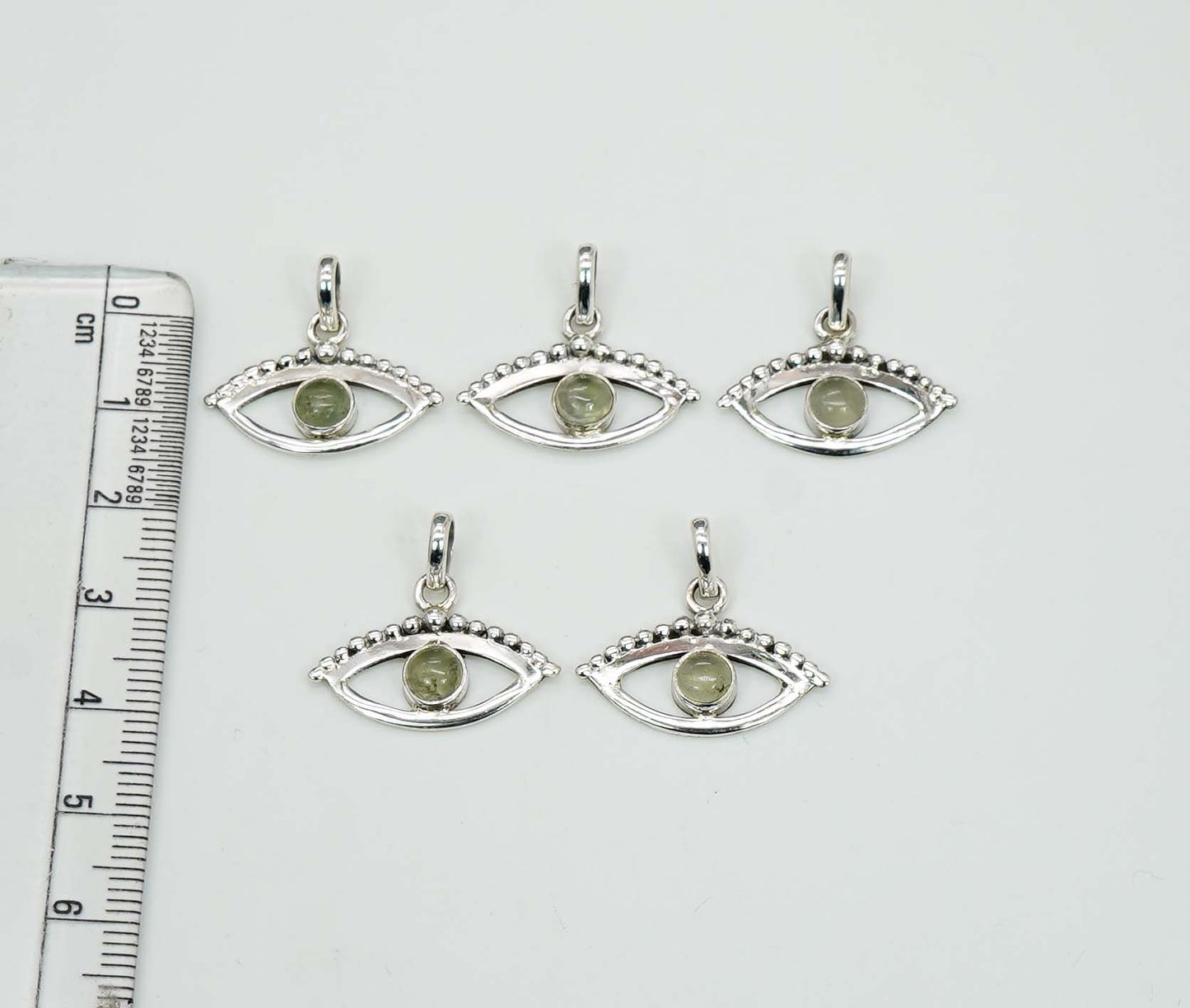 Wholesale 925 5PC Solid Sterling Silver Green Prehnite Eye Style Pendant Lot