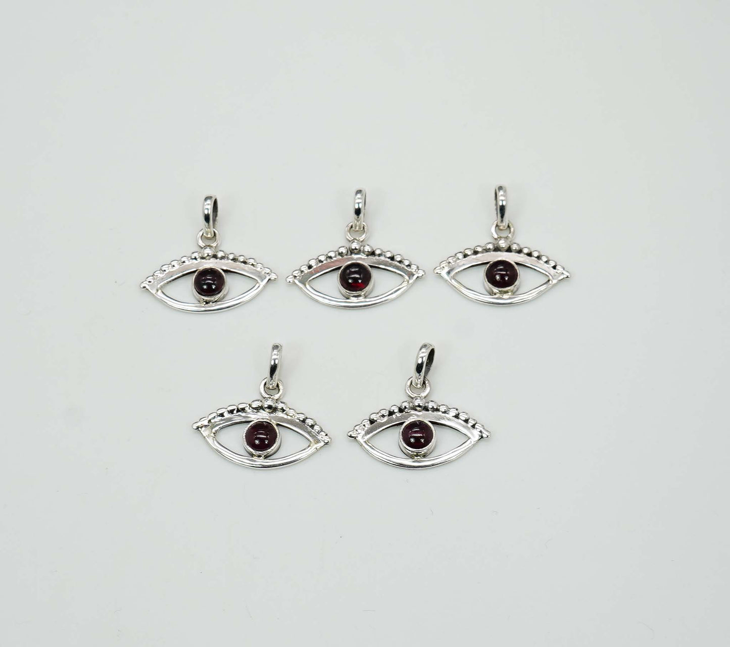 Wholesale 925 5PC Solid Sterling Silver Red Garnet Eye Style Pendant Lot