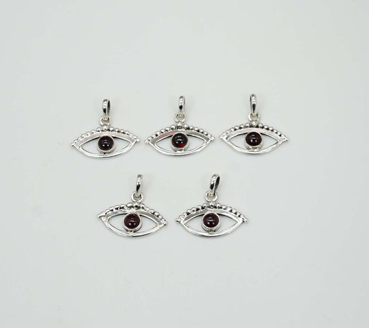 Wholesale 925 5PC Solid Sterling Silver Red Garnet Eye Style Pendant Lot