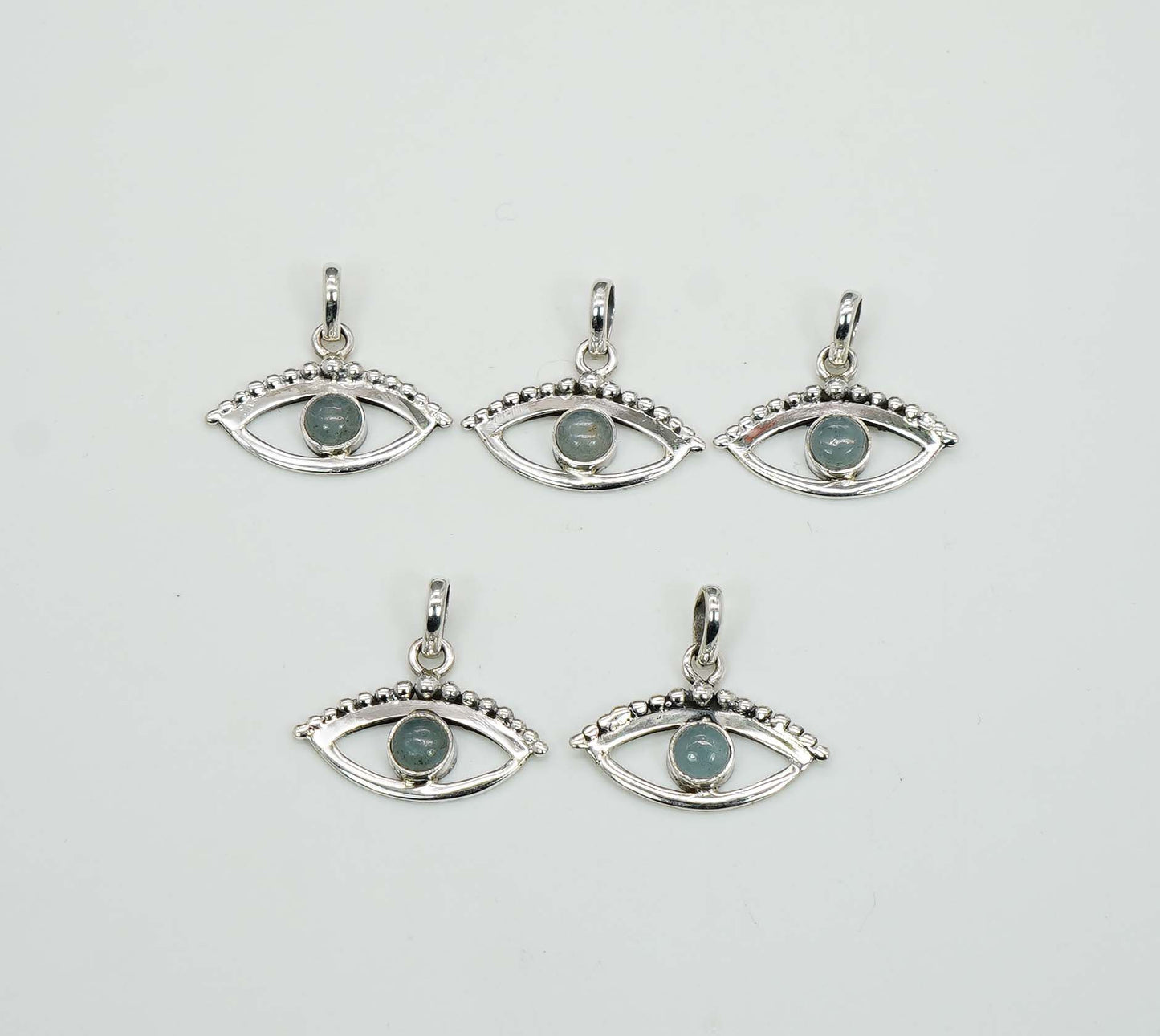 Wholesale 925 5PC Solid Sterling Silver Aquamarine Eye Style Pendant Lot