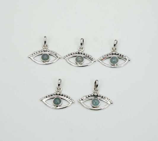 Wholesale 925 5PC Solid Sterling Silver Aquamarine Eye Style Pendant Lot