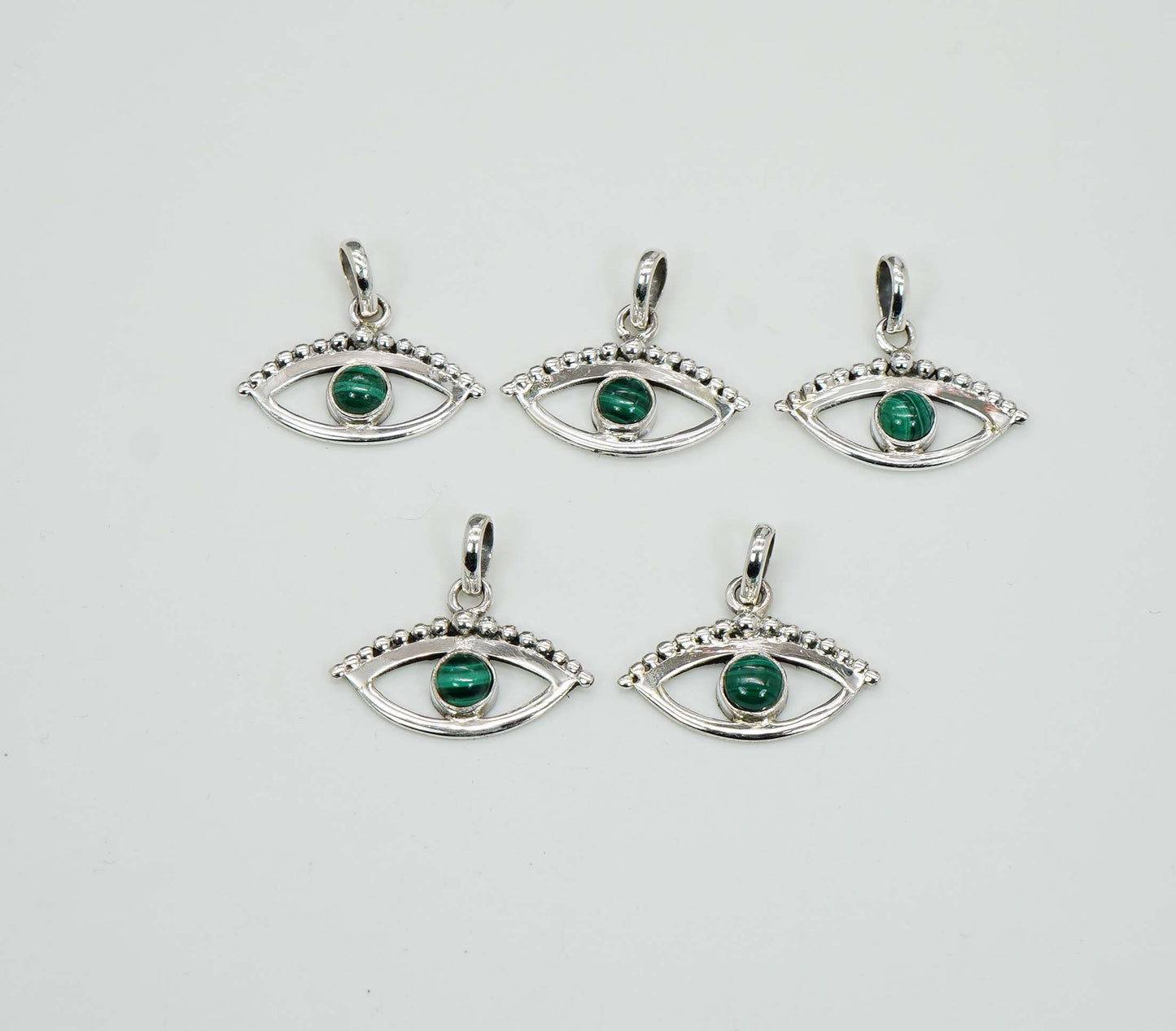 Wholesale 925 5PC Solid Sterling Silver Green Malachite Eye Style Pendant Lot