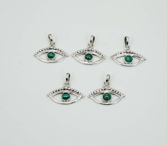 Wholesale 925 5PC Solid Sterling Silver Green Malachite Eye Style Pendant Lot