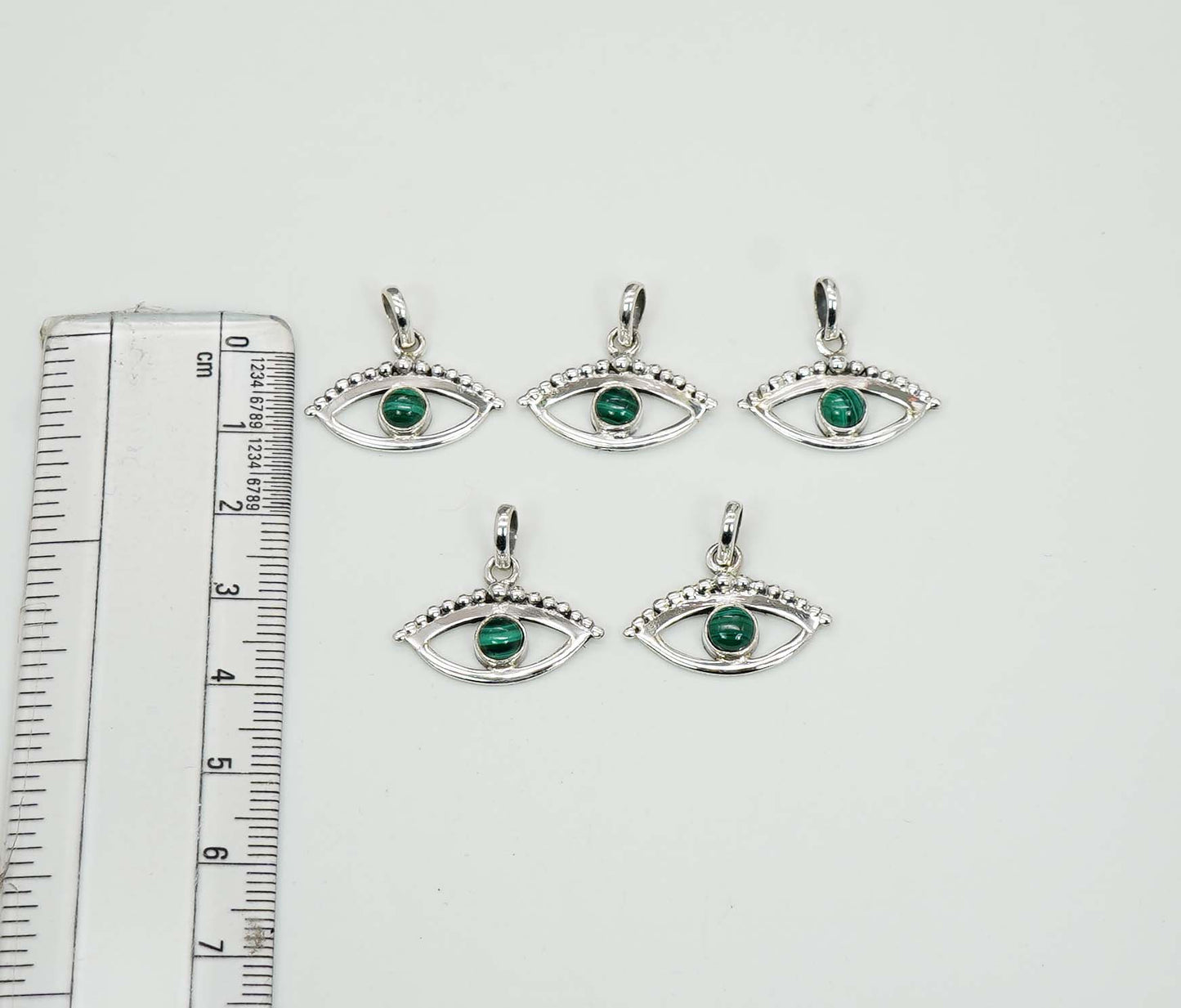 Wholesale 925 5PC Solid Sterling Silver Green Malachite Eye Style Pendant Lot
