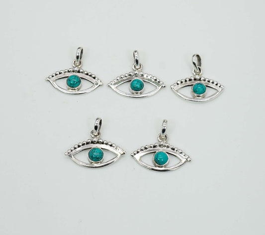 Wholesale 925 5PC Solid Sterling Silver Blue Turquoise Eye Style Pendant Lot