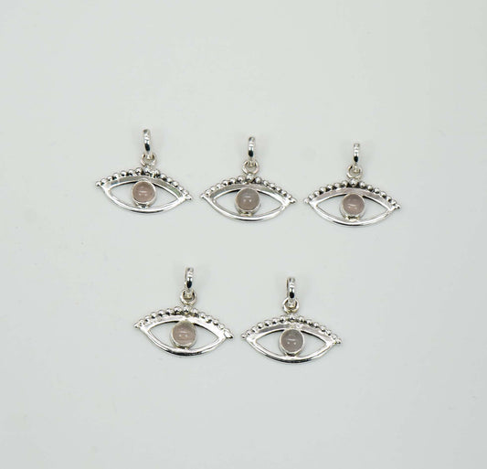 Wholesale 925 5PC Solid Sterling Silver Rose Quartz Eye Style Pendant Lot