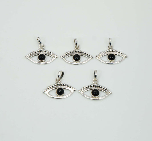 Wholesale 925 5PC Solid Sterling Silver Black Onyx Eye Style Pendant Lot