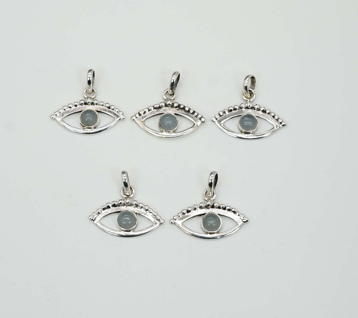 Wholesale 925 5PC Solid Sterling Silver Blue Chalcedony Eye Style Pendant Lot