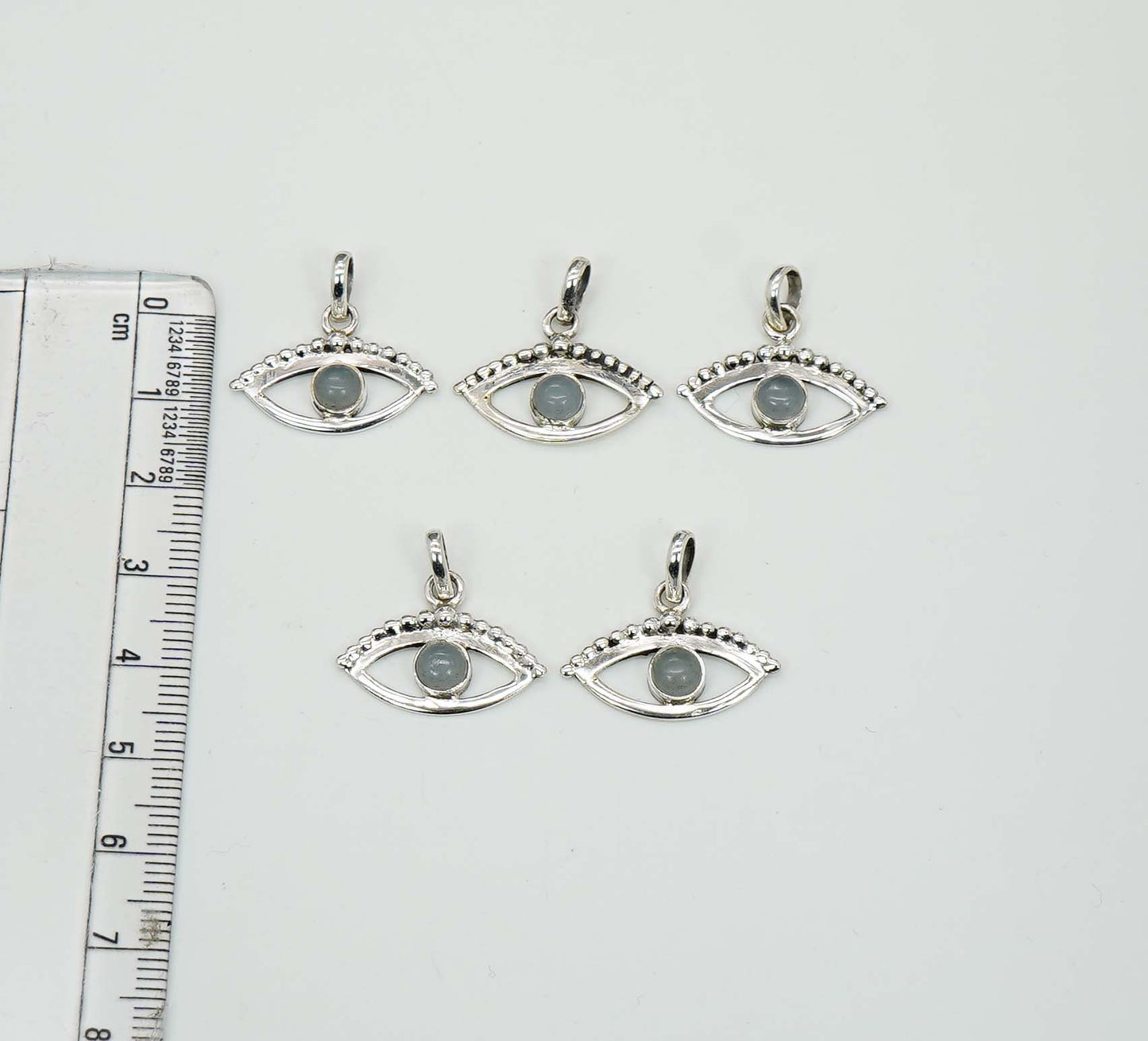 Wholesale 925 5PC Solid Sterling Silver Blue Chalcedony Eye Style Pendant Lot