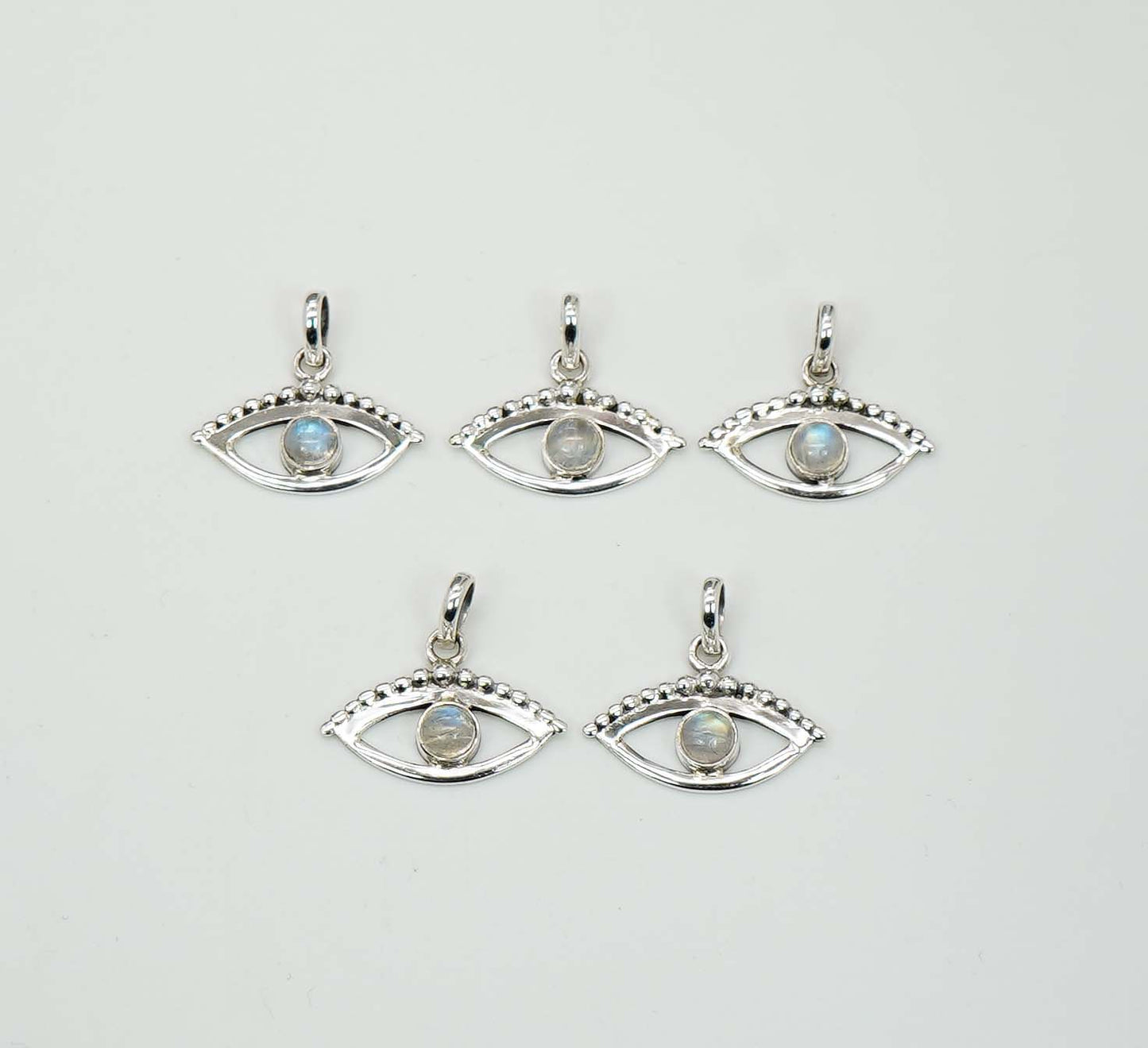 Wholesale 925 5PC Sterling Silver Rainbow Moonstone Eye Style Pendant Lot