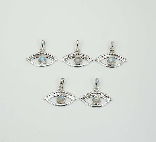 Wholesale 925 5PC Sterling Silver Rainbow Moonstone Eye Style Pendant Lot