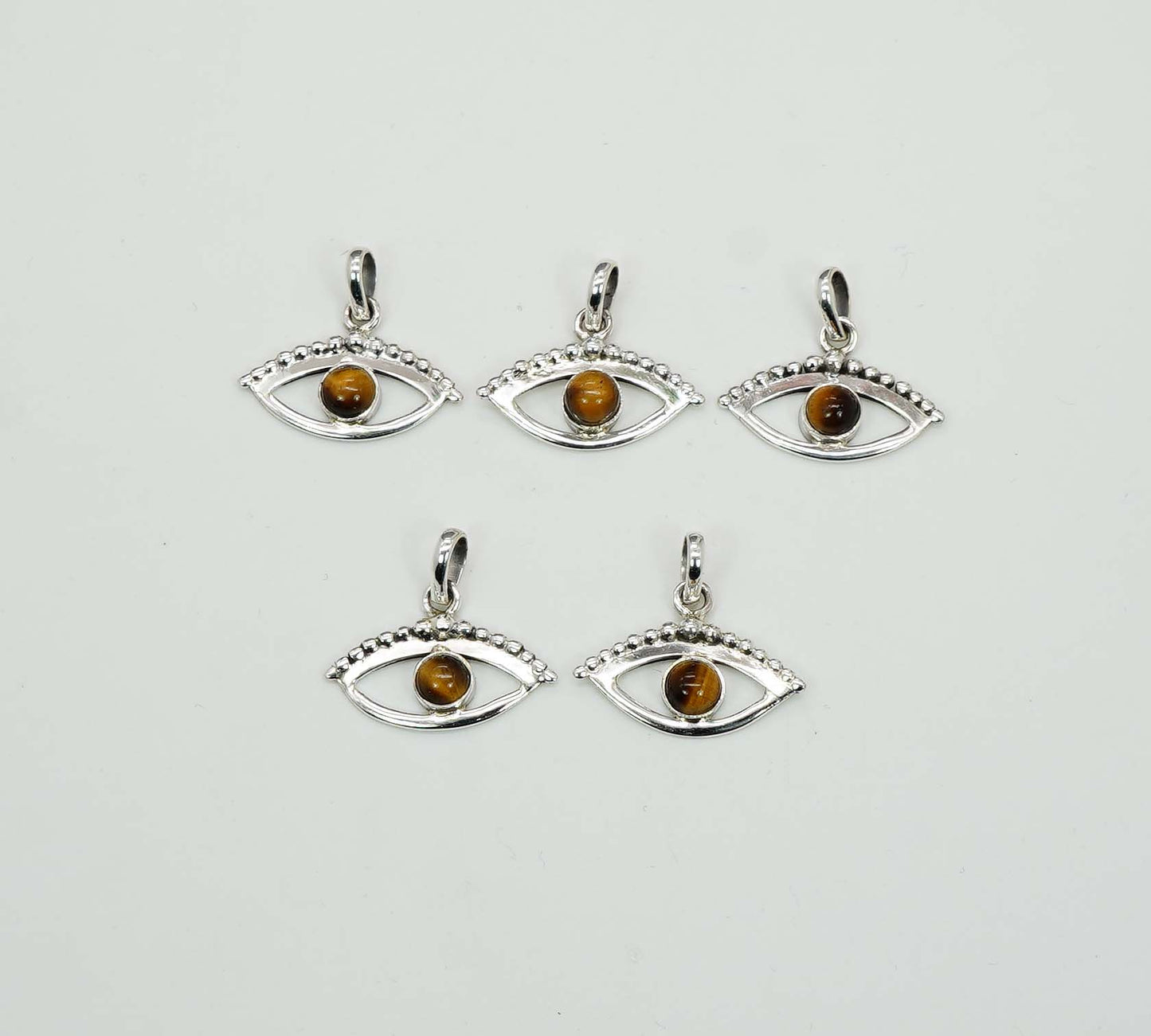 Wholesale 925 5PC Solid Sterling Silver Tiger Eye Eye Style Pendant Lot