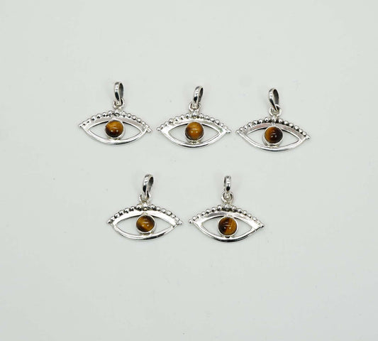 Wholesale 925 5PC Solid Sterling Silver Tiger Eye Eye Style Pendant Lot