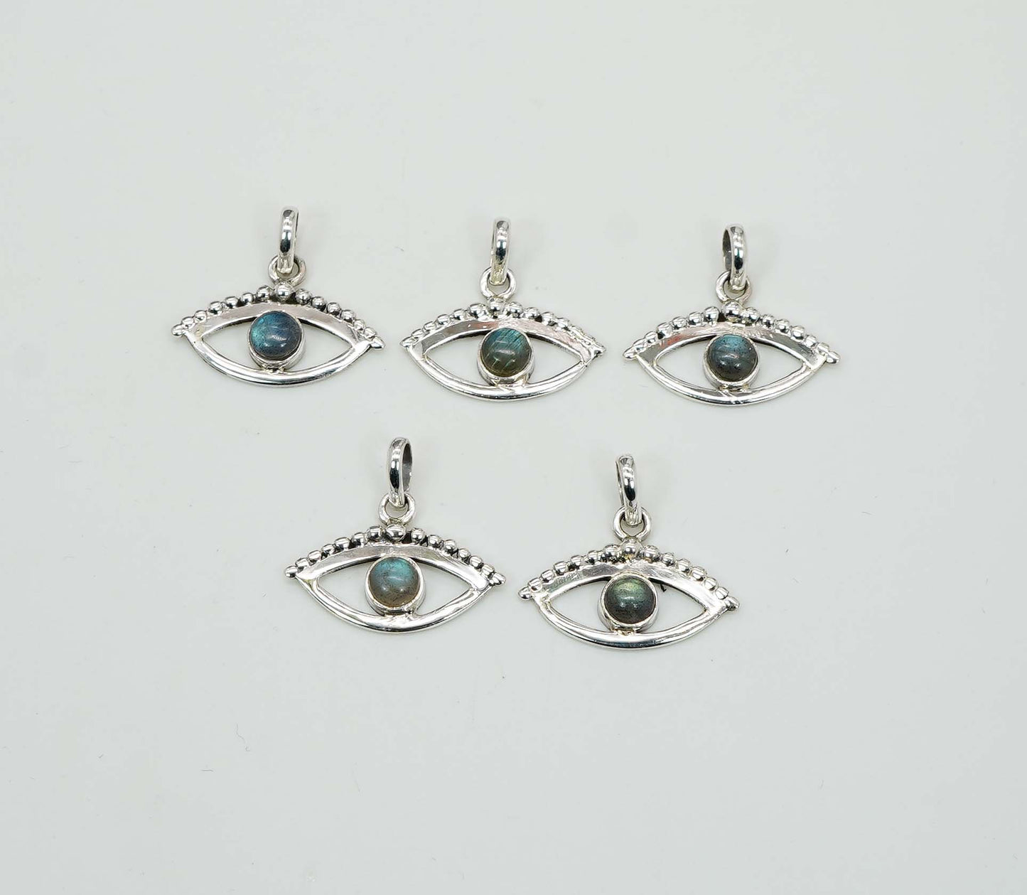 Wholesale 925 5PC Solid Sterling Silver Labradorite Eye Style Pendant Lot