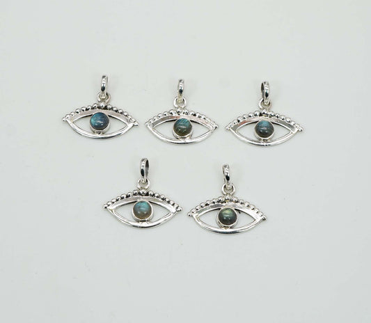 Wholesale 925 5PC Solid Sterling Silver Labradorite Eye Style Pendant Lot
