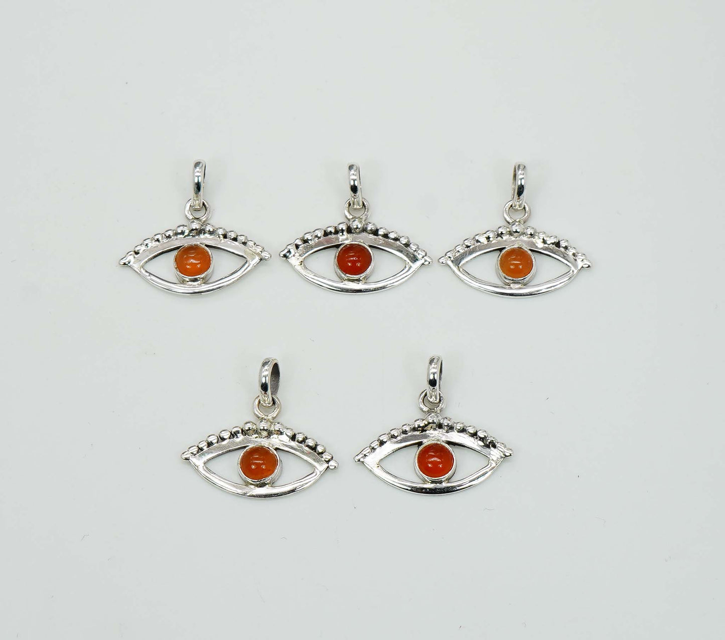 Wholesale 925 5PC Solid Sterling Silver Red Carnelian Eye Style Pendant Lot