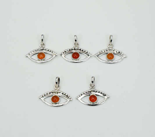 Wholesale 925 5PC Solid Sterling Silver Red Carnelian Eye Style Pendant Lot