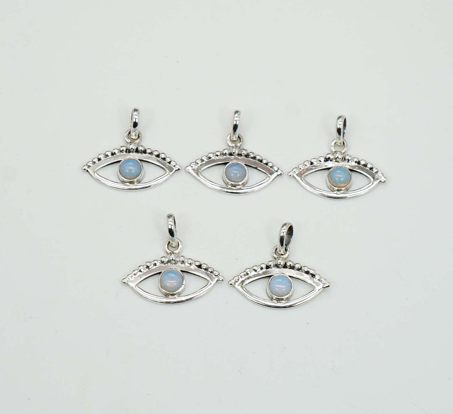 Wholesale 925 5PC Solid Sterling Silver Milky Opalite Eye Style Pendant Lot