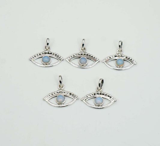 Wholesale 925 5PC Solid Sterling Silver Milky Opalite Eye Style Pendant Lot