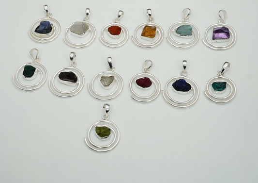 Wholesale 925 13PC Sterling Silver Rough Tanzanite Peridot Mix Pendant Lot