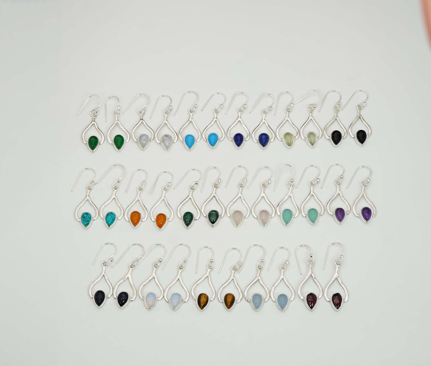 Wholesale 925 17PR Sterling Silver Rose Quartz Tiger Eye Mix Hook Earring Lot