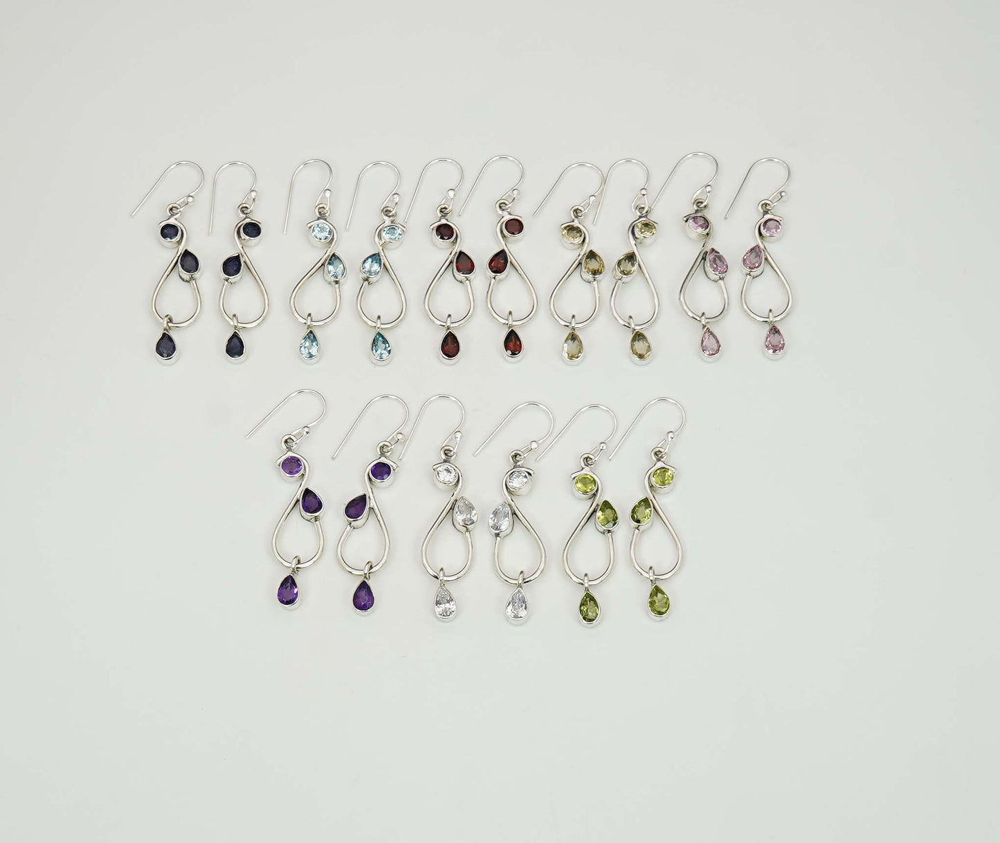 Wholesale 925 8PR Sterling Silver Cut Pink Topaz Peridot Mix Hook Earring Lot