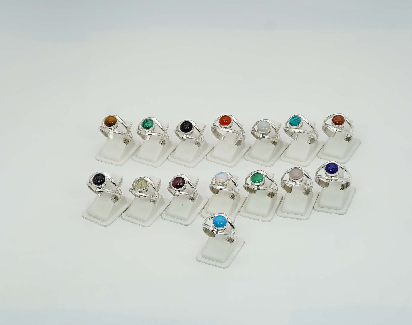 Wholesale 925 15PC Sterling Silver Red Carnelian Opalite Mix Stone Ring Lot