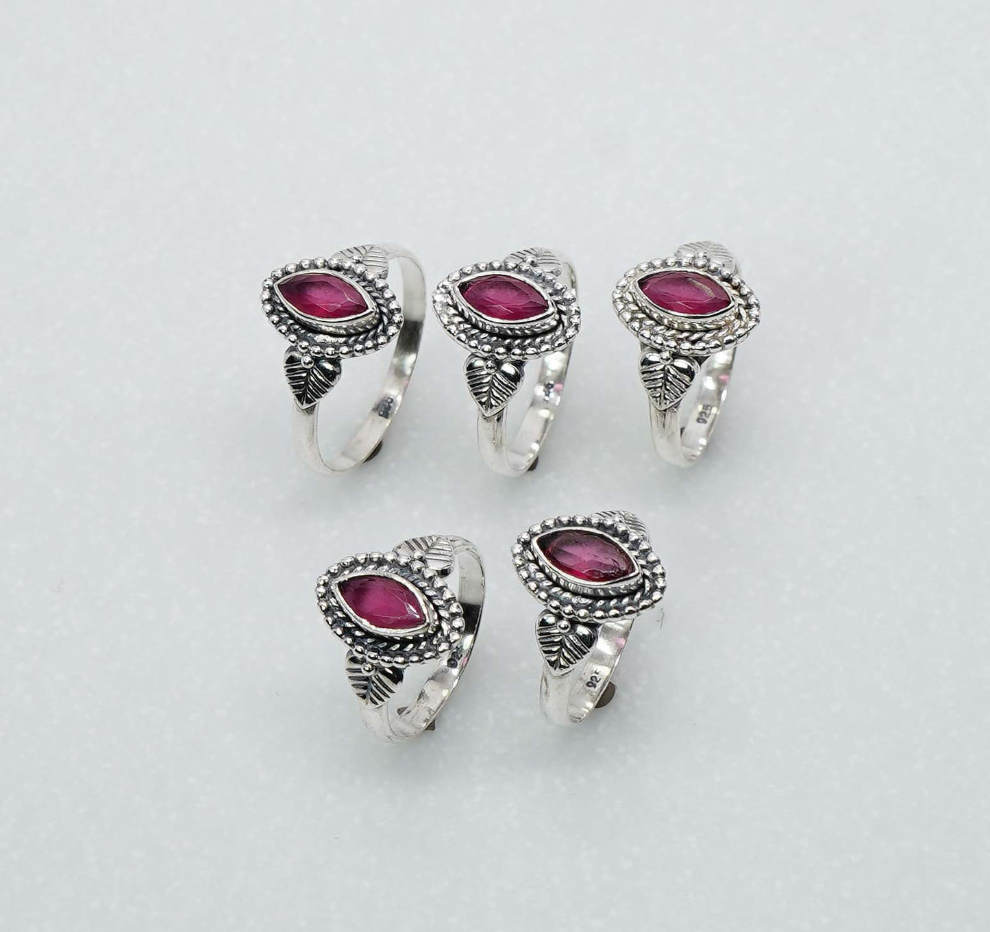 Wholesale 925 5PC Solid Sterling Silver Simulated Ruby Ring Lot