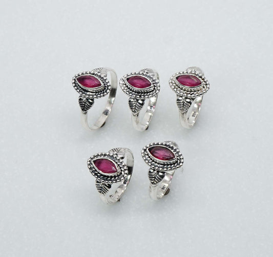 Wholesale 925 5PC Solid Sterling Silver Simulated Ruby Ring Lot