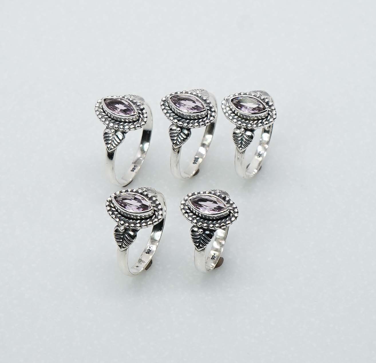 Wholesale 925 5PC Solid Sterling Silver Natural Faceted Pink Topaz Ring Lot