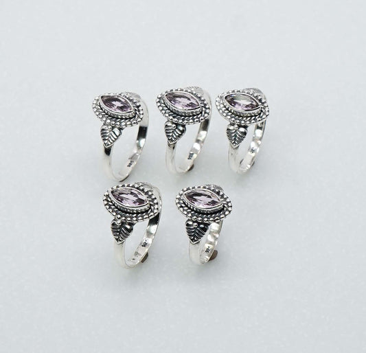 Wholesale 925 5PC Solid Sterling Silver Natural Faceted Pink Topaz Ring Lot