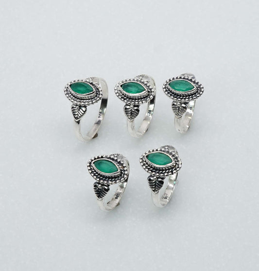 Wholesale 925 5PC Solid Sterling Silver Simulated Green Emerald Ring Lot