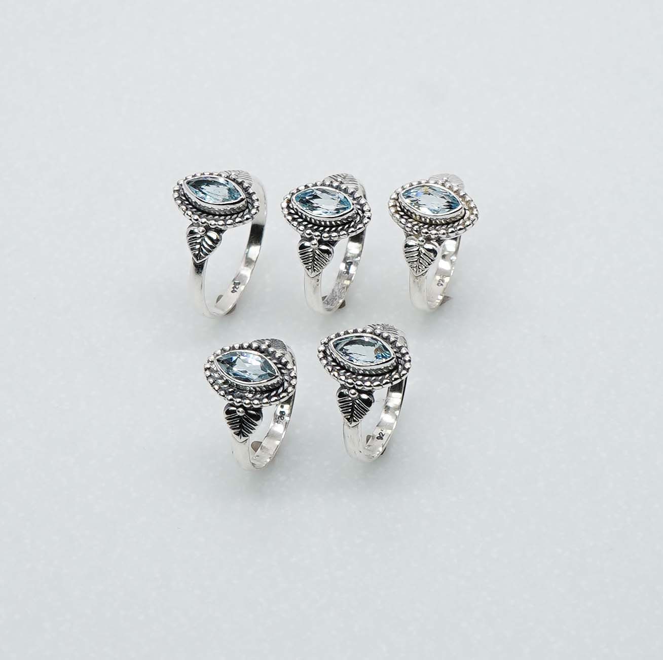Wholesale 925 5PC Solid Sterling Silver Faceted Natural Blue Topaz Ring Lot
