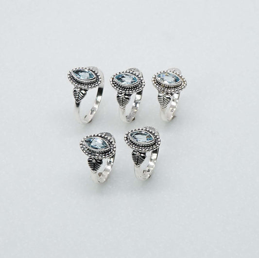 Wholesale 925 5PC Solid Sterling Silver Faceted Natural Blue Topaz Ring Lot