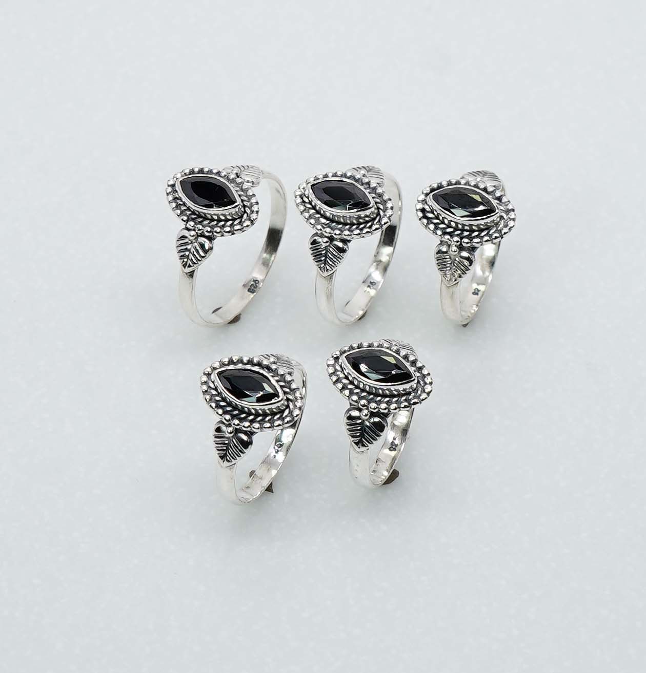 Wholesale 925 5PC Solid Sterling Silver Faceted Natural Black Onyx Ring Lot