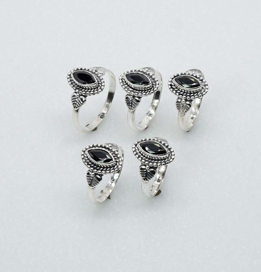 Wholesale 925 5PC Solid Sterling Silver Faceted Natural Black Onyx Ring Lot