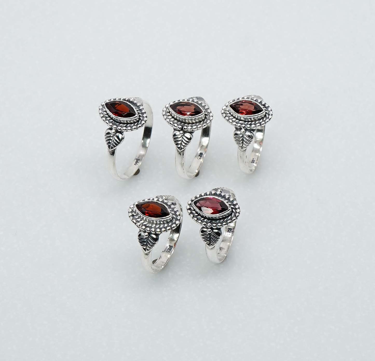 Wholesale 925 5PC Solid Sterling Silver Faceted Natural Red Garnet Ring Lot