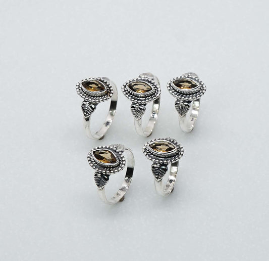 Wholesale 925 5PC Solid Sterling Silver Faceted Natural Smoky Ring Lot