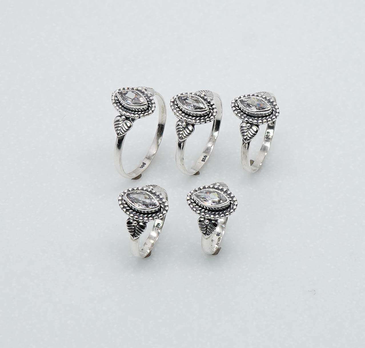 Wholesale 925 5PC Solid Sterling Silver Faceted Natural White Topaz Ring Lot