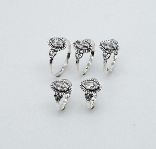 Wholesale 925 5PC Solid Sterling Silver Faceted Natural White Topaz Ring Lot