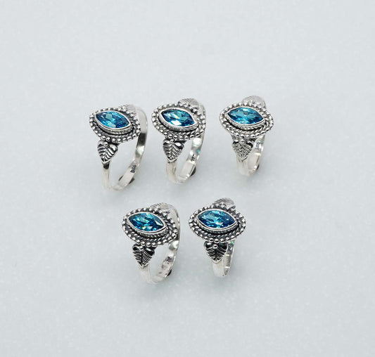 Wholesale 925 5PC Solid Sterling Silver Natural Swiss Blue Topaz Ring Lot