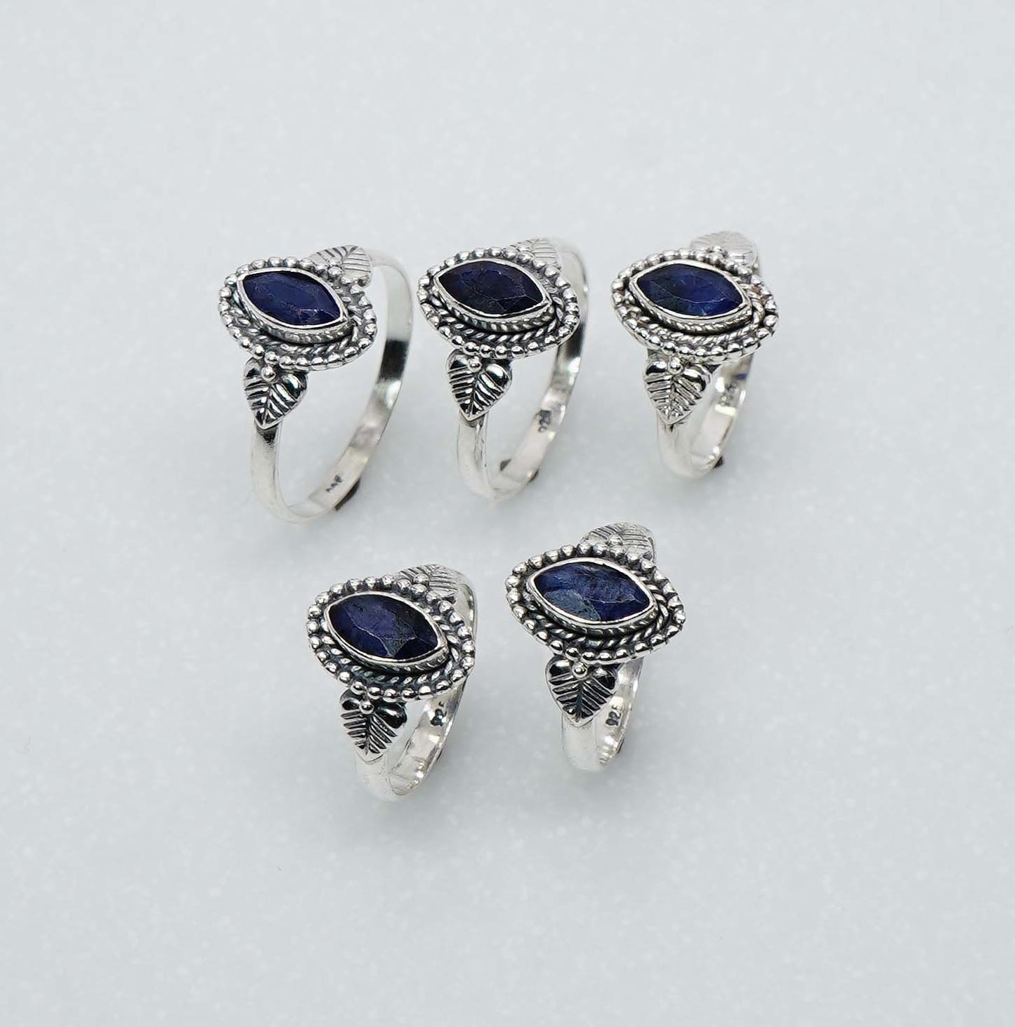 Wholesale 925 5PC Solid Sterling Silver Simulated Blue Sapphire Ring Lot