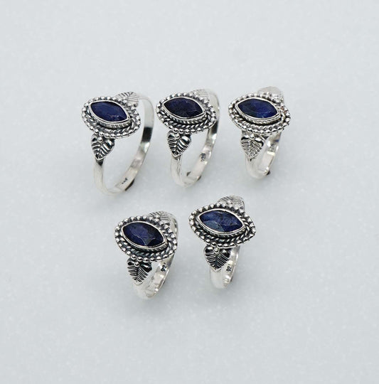 Wholesale 925 5PC Solid Sterling Silver Simulated Blue Sapphire Ring Lot