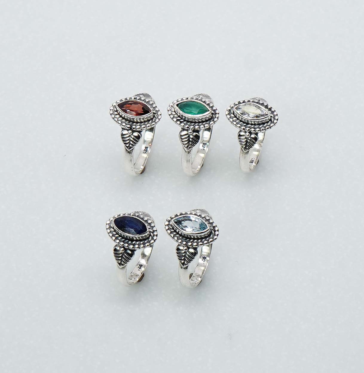 Wholesale 925 5PC Solid Sterling Silver Blue Topaz Garnet Mixstone Ring Lot